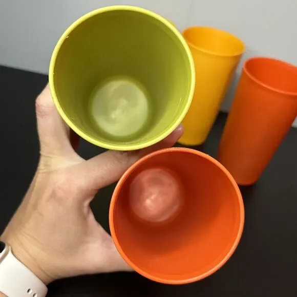 Vintage Tupperware Tumblers Cups 873 - 12 oz. Harvest Colors Set of 5 Stackable - Picture 4 of 14